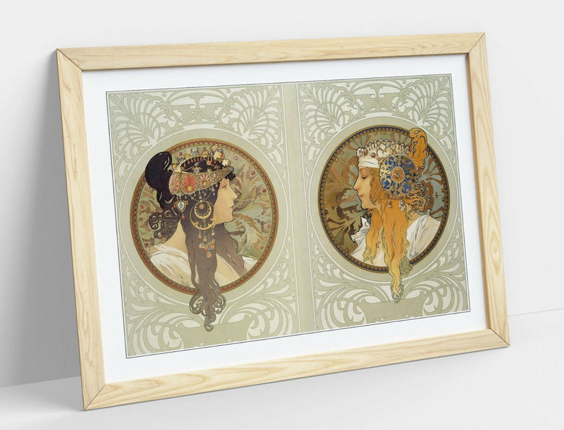 Alphonse Mucha Poster - Byzantine Art Print Framed Wall Art Picture with Woodgrain Faux Frame