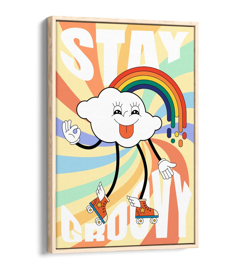 Retro Canvas Wall Art - Groovy Cloud & Rainbow Bedroom Print | Float Effect Canvas