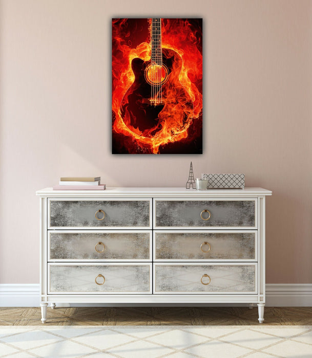 Canvas Wall Art - Flaming Guitar Art on 30mm Deep Frame | Handmade Print