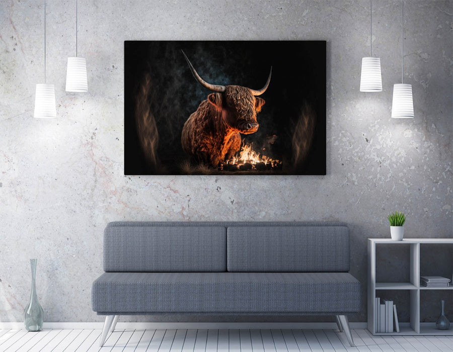 Highland Cow Canvas - Handmade Rustic Animal Artwork | Premium Varnish Finish