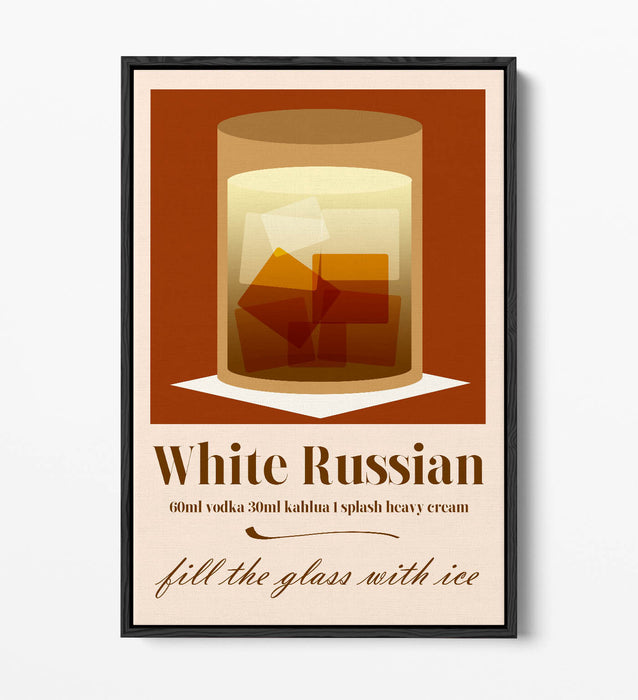 White Russian Cocktail Poster - Float Effect Canvas Wall Art, Ready To Hang
