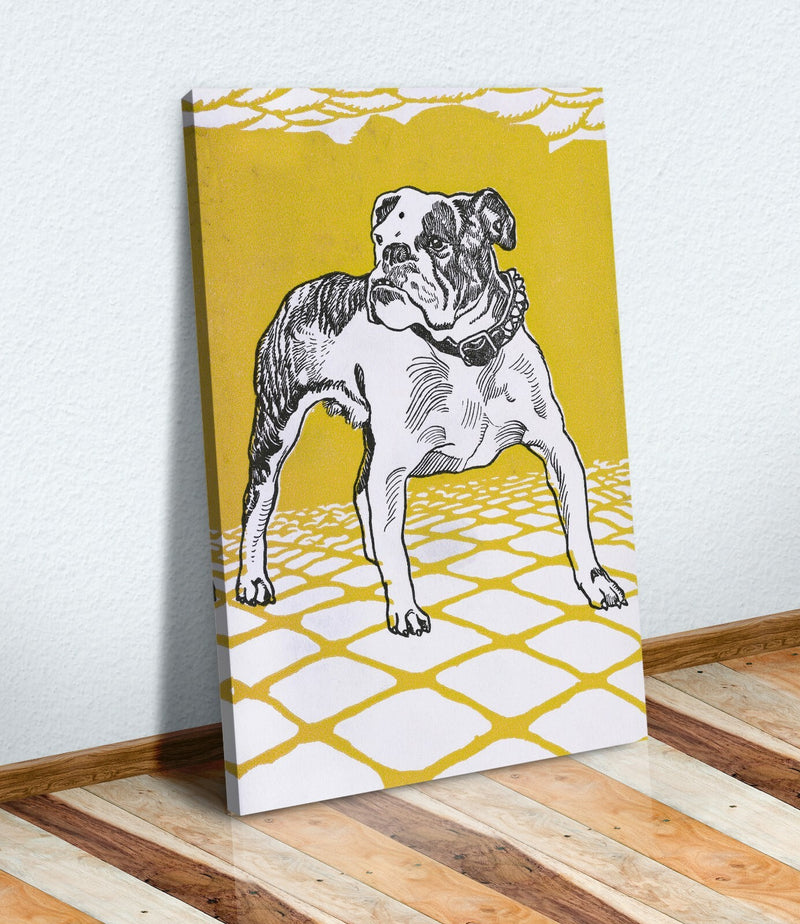 Vintage Bulldog Canvas | Deep Framed Artwork With Mustard Wall Art Print