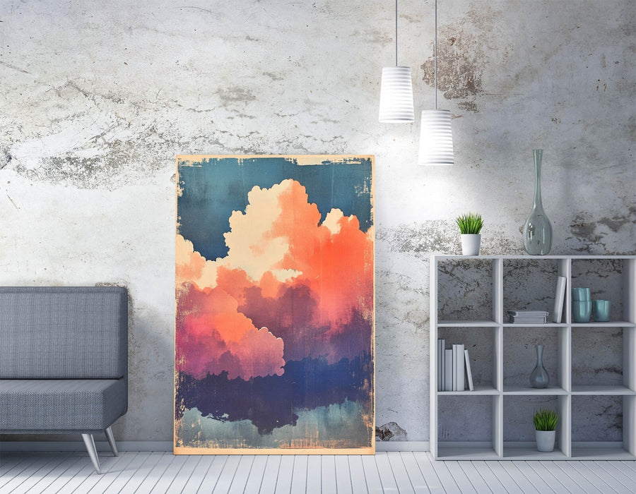 Pink Clouds Canvas Art - Handmade Blue Sky Artwork With Vibrant Wall Print
