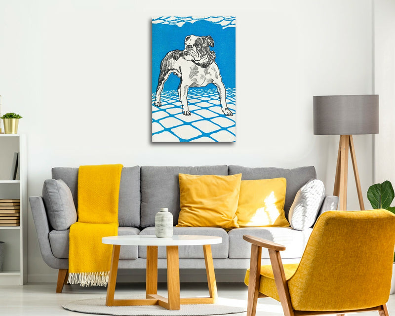 Vintage Bulldog Canvas - Deep Framed Blue Bulldog Artwork | Handmade UK Canvas Wall Art