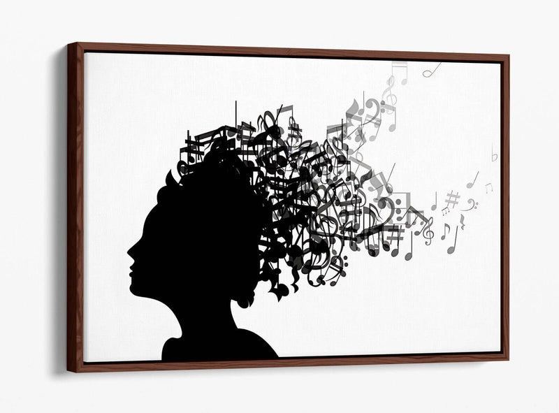 Canvas Art Print - Float Effect Canvas With Woman Silhouette & Music Notes Artwork