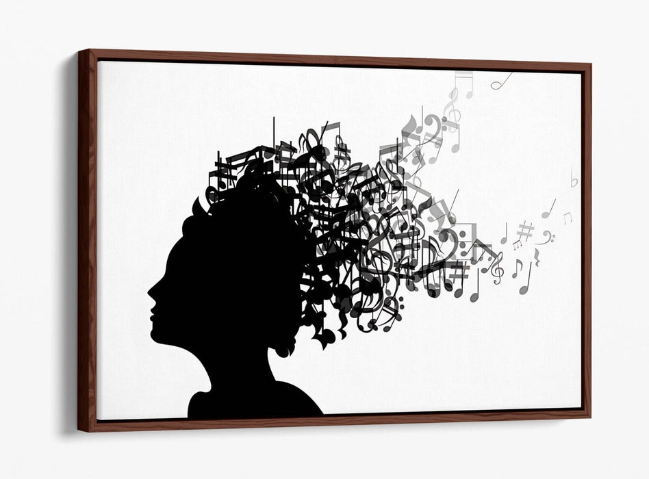 Canvas Art Print - Float Effect Canvas With Woman Silhouette & Music Notes Artwork