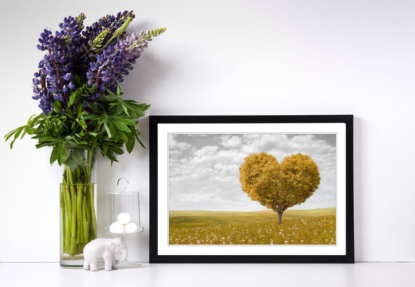 Heart Shaped Tree Art – Framed Wall Art With Yellow Leaf Poster, Ready To Hang