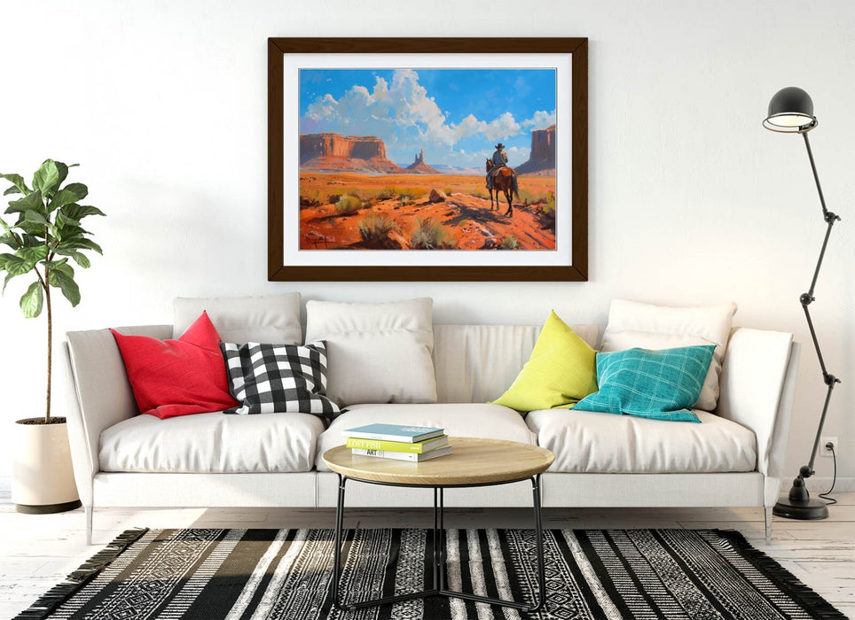 Framed Wall Art Poster – Cowboy Wall Decor | Orange Desert Art Print, Ready to Hang