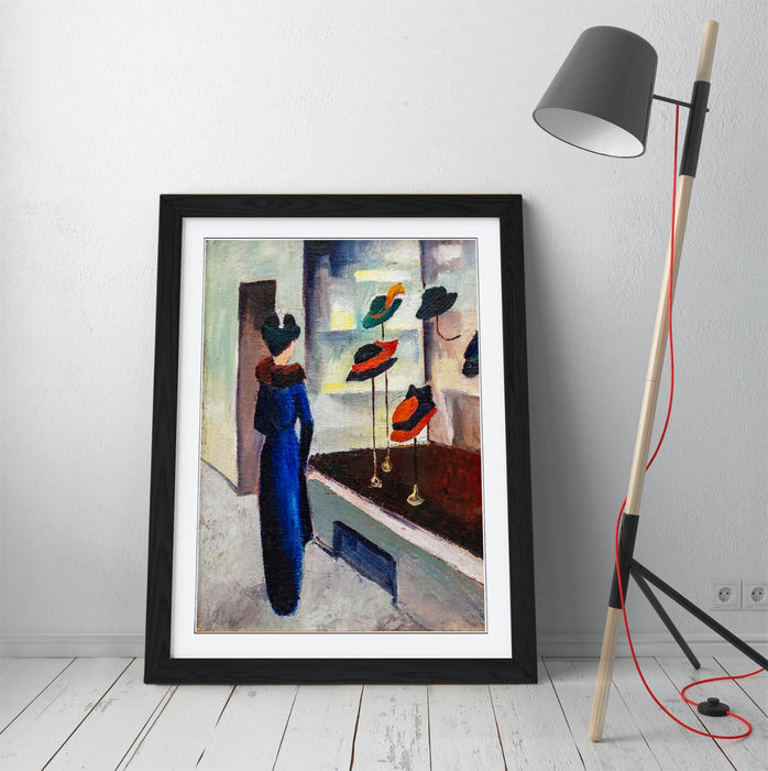 Framed Wall Art - August Macke Hutladen III Poster Print | Matte Paper, Wood Grain Frame