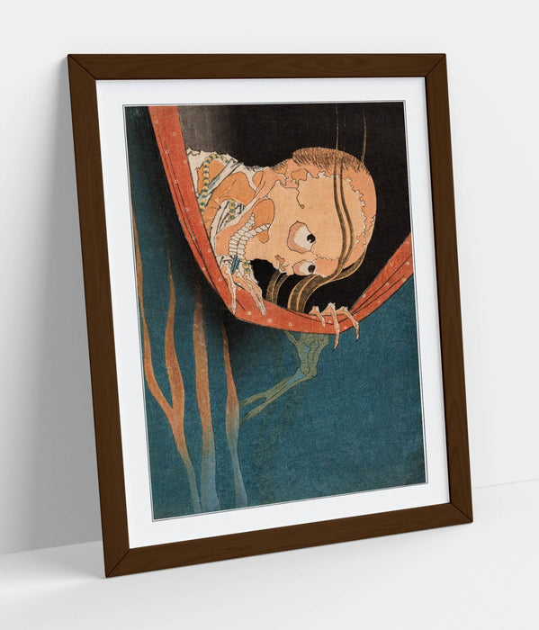 Framed Wall Art Featuring Katsushika Hokusai Ghost of Kohada Koeji Poster Print – Handmade Wood Grain Frame