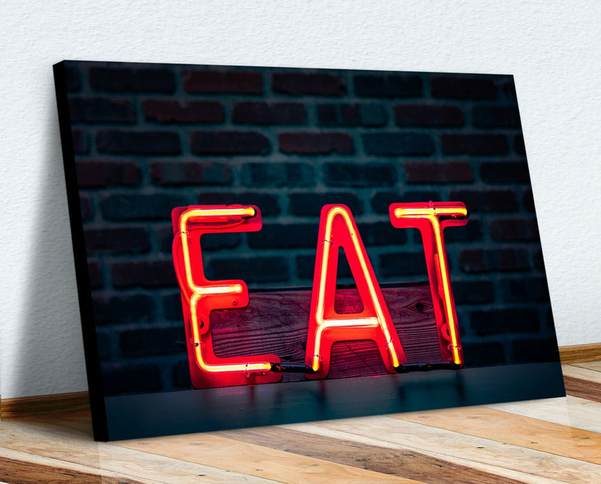 Neon Eat Sign | Handmade Canvas Wall Art - Vibrant Neon Print For Kitchen Decor