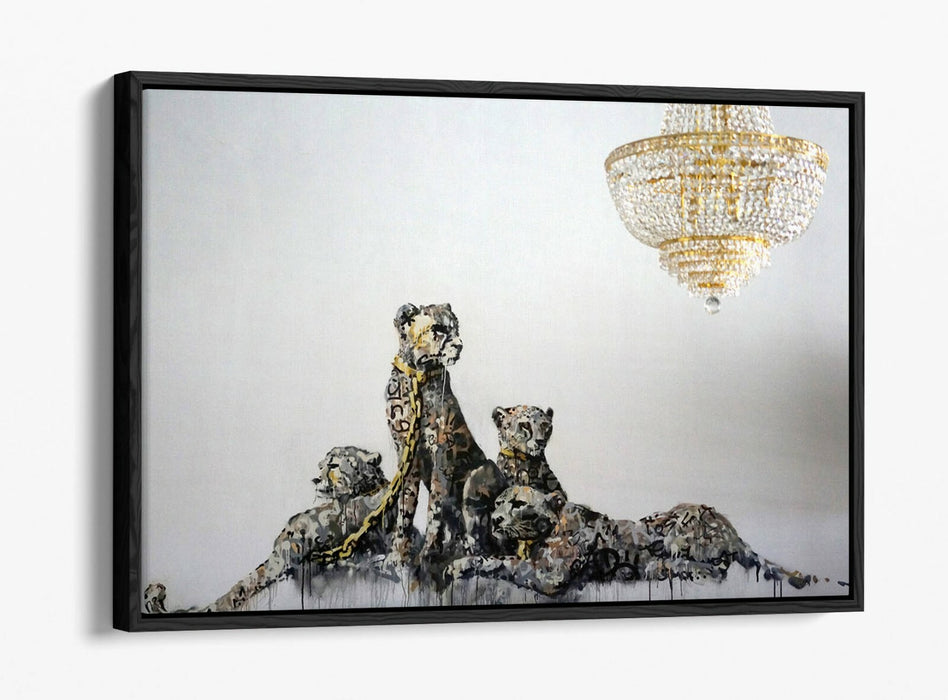 BANKSY PANTHERE -FLOAT EFFECT CANVAS WALL ART PIC PRINT- GOLD WHITE