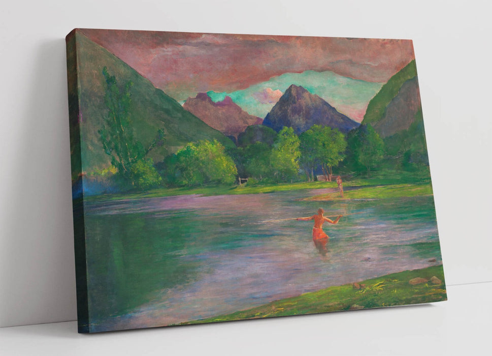 Canvas Wall Artwork - Fisherman Spearing Fish Handmade Canvas Art Print