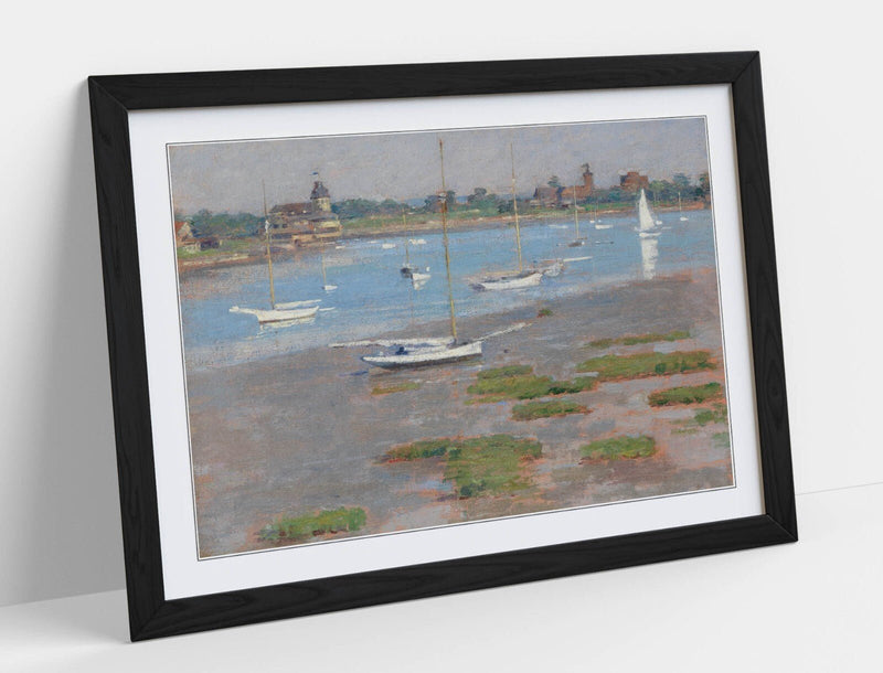 Framed Wall Art - Theodore Robinson Riverside Yacht Club Poster Print With Wood Grain Frame