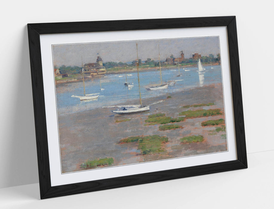 Framed Wall Art - Theodore Robinson Riverside Yacht Club Poster Print With Wood Grain Frame