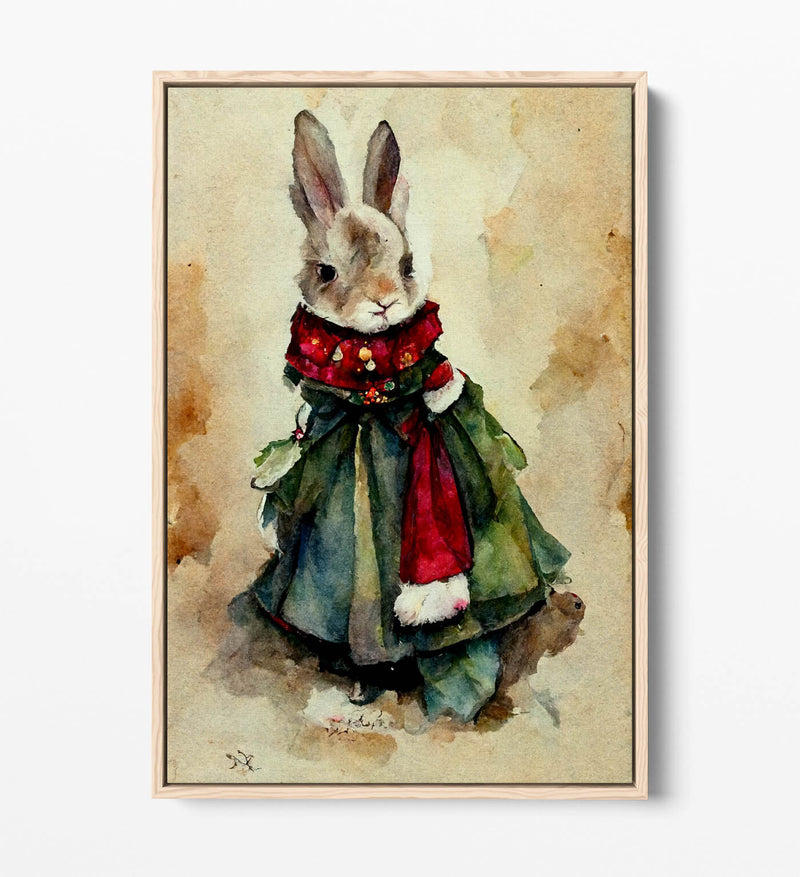 Canvas Wall Art - Watercolour Victorian Rabbit Print With Float Effect Frame