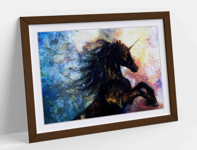 Unicorn Wall Art – Black Shadow Multi Colour Framed Poster Print, Handmade UK