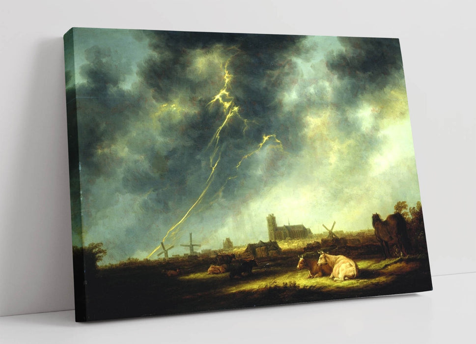 Canvas Wall Art – Aelbert Cuyp Thunderstorm Painting | Handmade Premium Varnish Finish