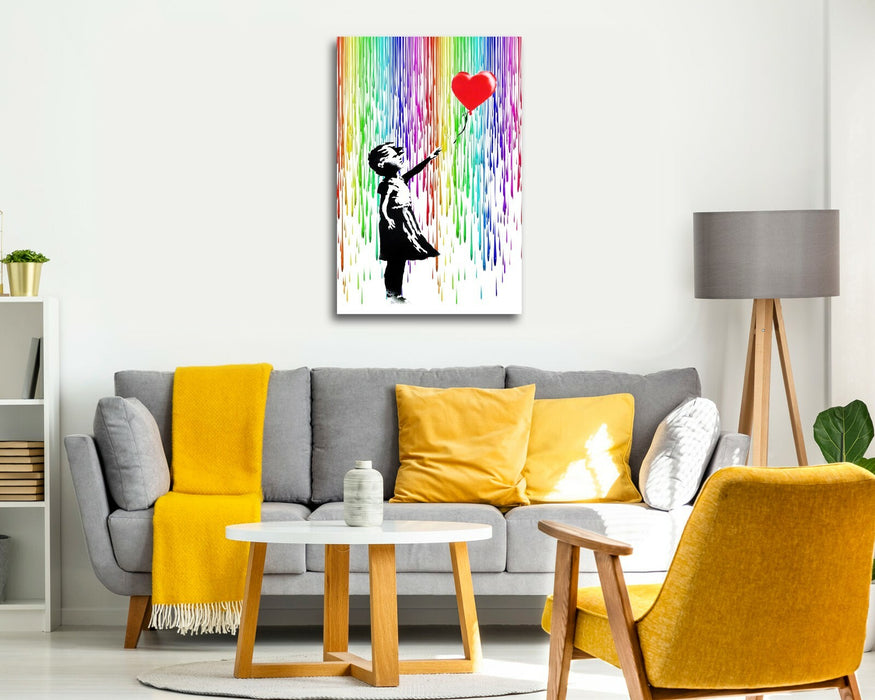 BALLOON GIRL RAIN CANVAS WALL ART PRINT ARTWORK FRAMED POSTER NOT BANKSY