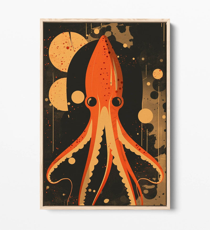 Float Effect Canvas Orange Squid Art – Retro Canvas Print With MDF Frame
