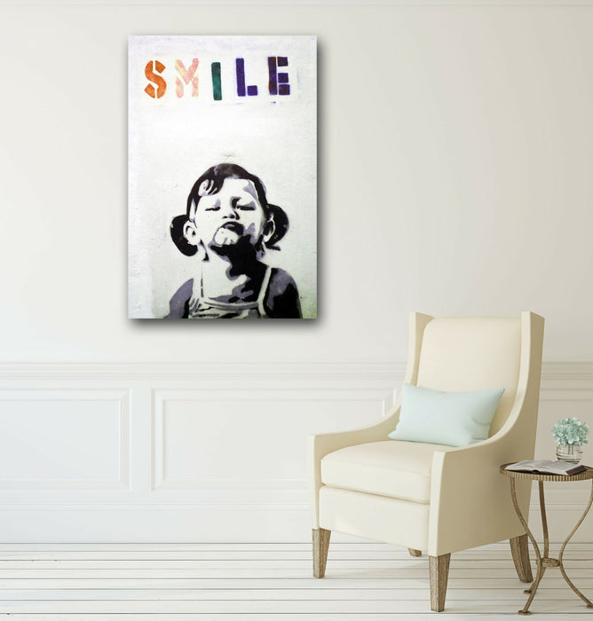 BANKSY CANVAS STREET WALL ART PRINT ARTWORK - PREMIUM VARNISHED SMILE