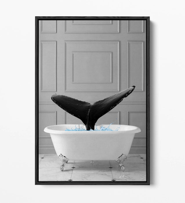 WHALE IN BATHTUB -QUIRKY BATHROOM FLOAT EFFECT CANVAS WALL ART PIC PRINT