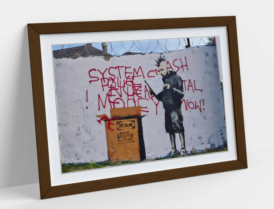BANKSY IEAK -ART FRAMED POSTER PICTURE PRINT ARTWORK- WHITE BROWN RED