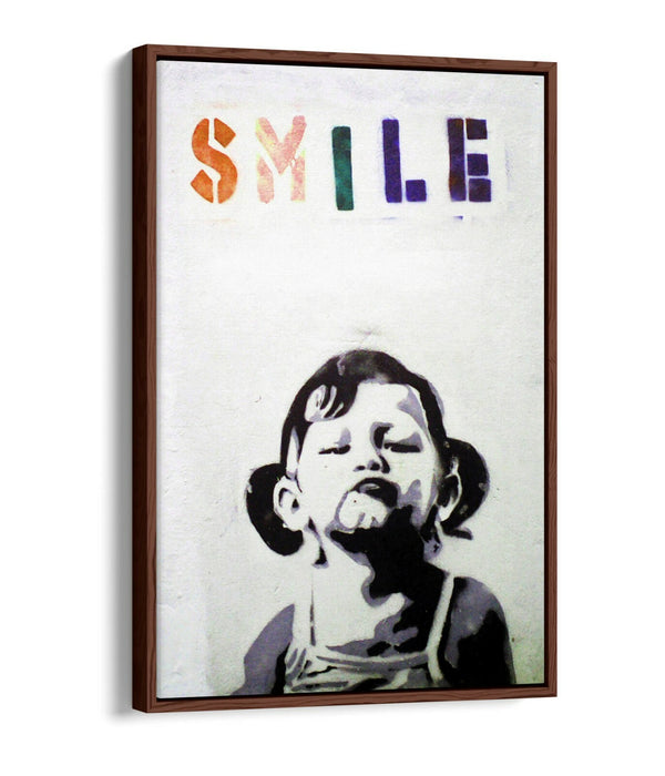 BANKSY SMILE -FLOAT EFFECT CANVAS WALL ART PIC PRINT- BLACK & WHITE