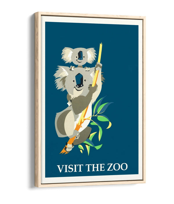 RETRO VINTAGE VISIT THE ZOO KOALA POSTER -FLOAT EFFECT CANVAS ART PRINT