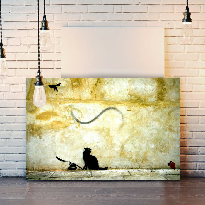BANKSY CANVAS WALL ART PRINT ARTWORK GRAFFITI CAT AND MOUSE GAME DEEP FRAMED