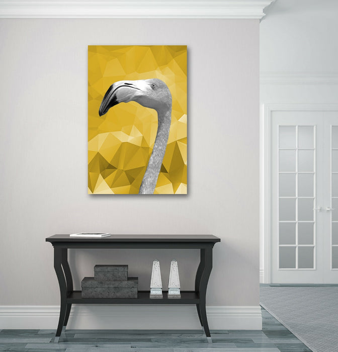 Canvas Wall Art - Flamingo Canvas Print With Black White Wall Decor & Yellow Mustard Artwork