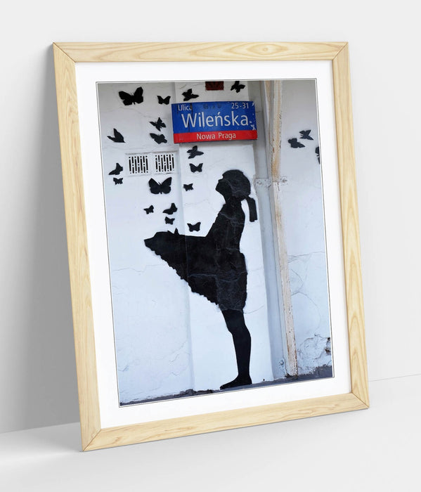 Banksy Wall Art - Framed Graffiti Poster Print With Butterflies | Urban Art Poster