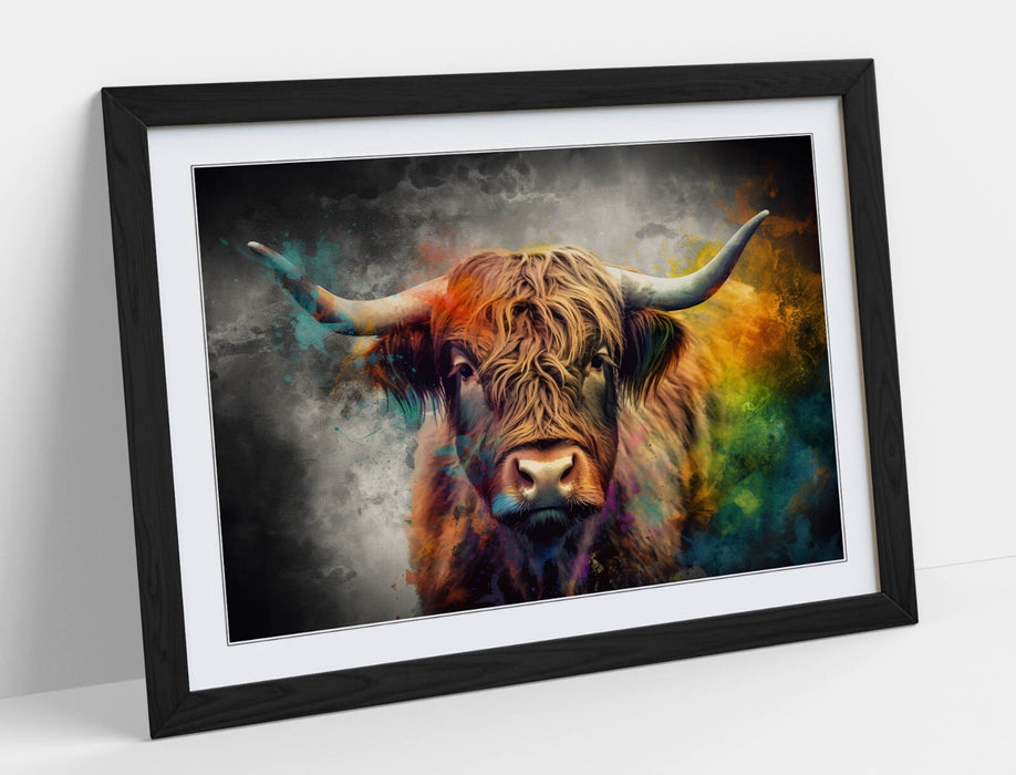 Highland Cow Wall Art – Framed Multi Colour Poster | UK Handmade Home Decor