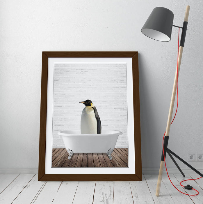 PENGUIN IN BATHTUB -QUIRKY ART FRAMED POSTER PICTURE PRINT BATHROOM ARTWORK