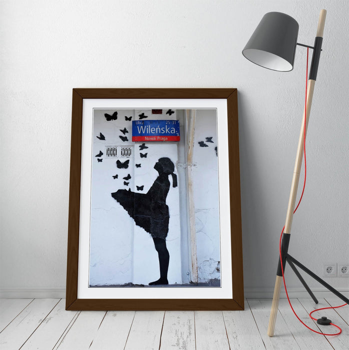 Banksy Wall Art - Framed Graffiti Poster Print With Butterflies | Urban Art Poster