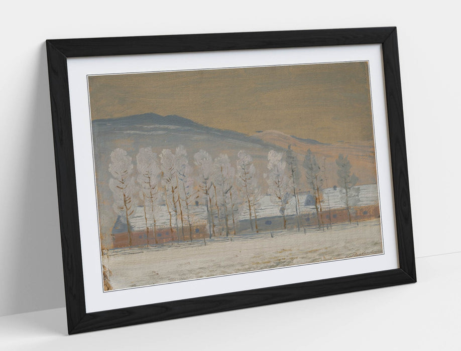 Framed Wall Art - Winter Landscape Poster Print With Woodgrain Finish Frame