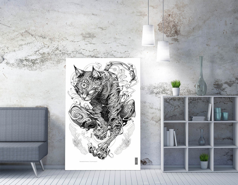 Cat Canvas Wall Art | Minimalist Black Sketch Line Art | Ready to Hang Print
