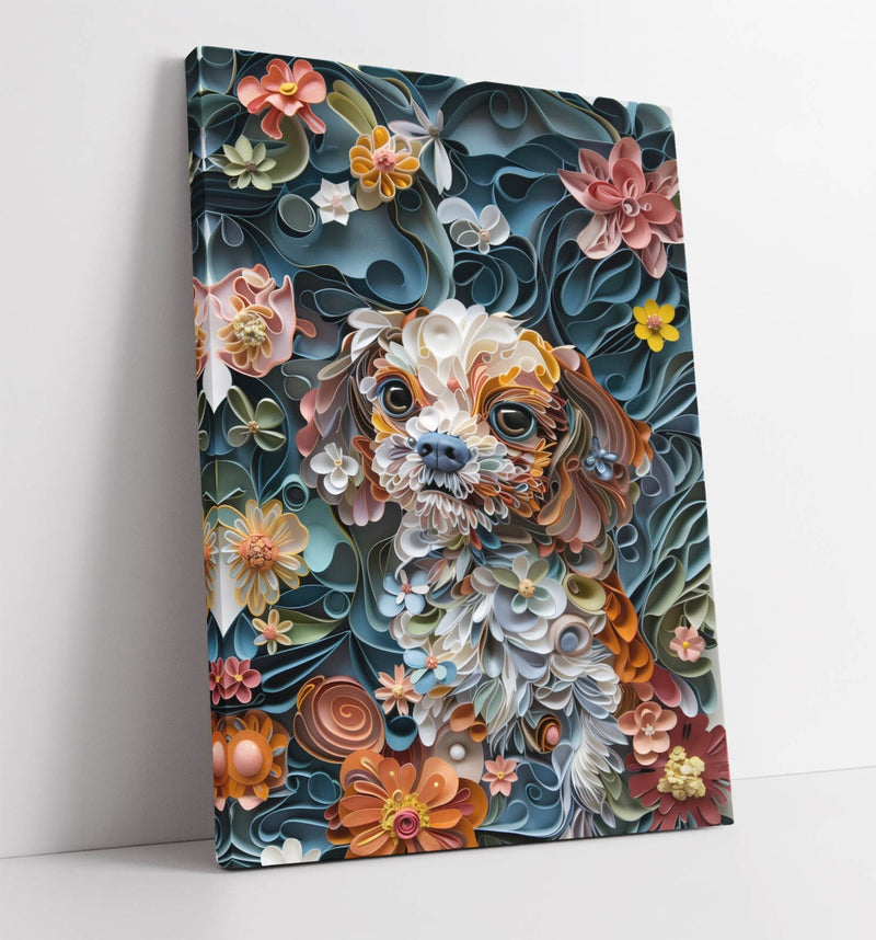 Dog Quilling Canvas Art - Handmade Flower Quilling Art Decor On Archival Grade Canvas