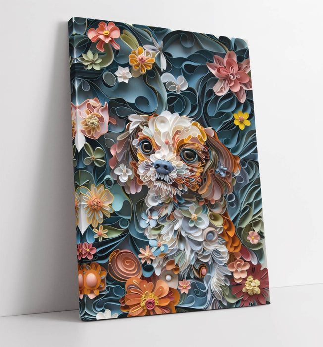 Dog Quilling Canvas Art - Handmade Flower Quilling Art Decor On Archival Grade Canvas