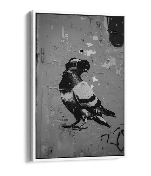Canvas Art Print - Pigeon Wearing VR Headset | Graffiti Stencil Wall Art