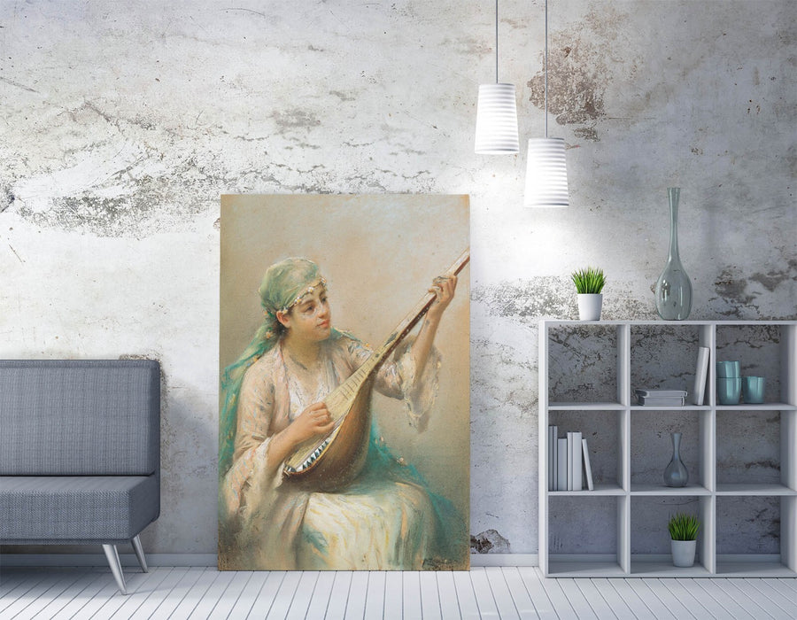 Canvas Wall Art - Fausto Zonaro Woman Playing Instrument | Handmade Canvas Print