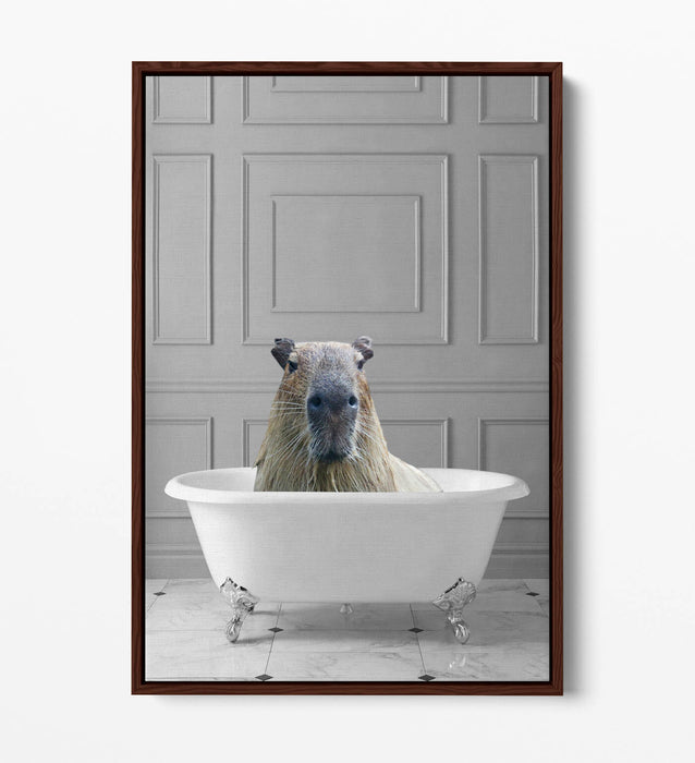 CAPYBARA IN BATHTUB -QUIRKY BATHROOM FLOAT EFFECT CANVAS WALL ART PIC PRINT