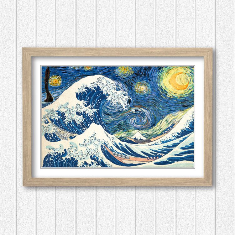 Framed Art Poster – Hokusai Wave & Van Gogh Starry Night Print | Handmade UK Frame