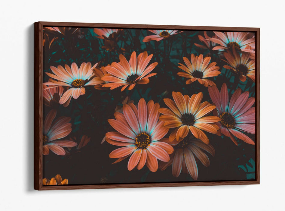 VINTAGE TEAL PEACH FLOWERS -FLOAT EFFECT CANVAS WALL ART PIC PRINT-