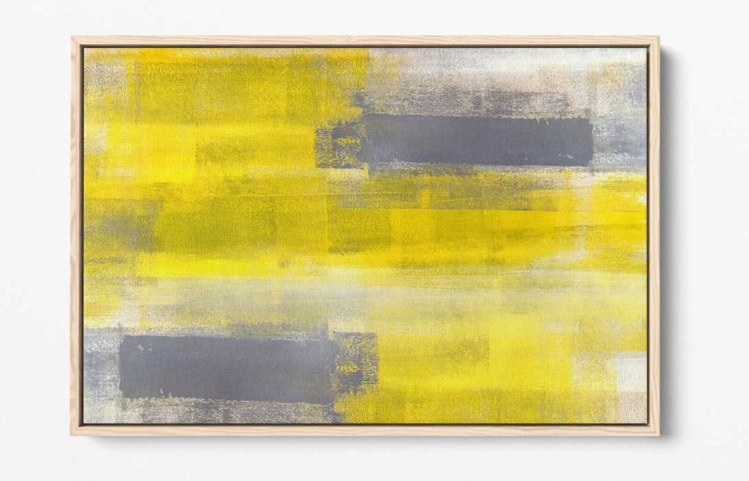Canvas Wall Art - Yellow Grey Abstract Print With Float Effect Frame