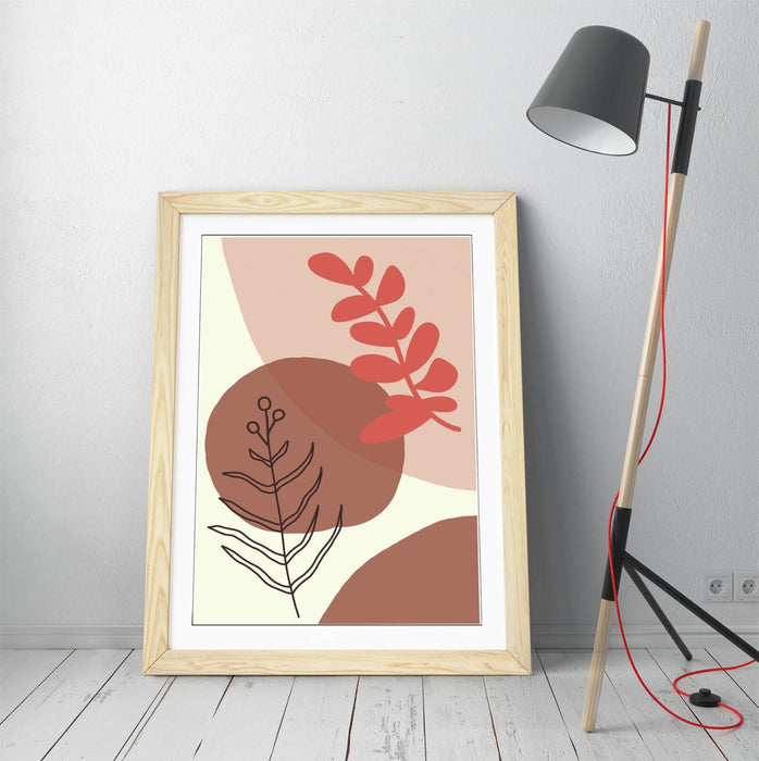 BOTANICAL BAUHAUS LEAF TRENDY MINIMALIST -FRAMED WALL ART PICTURE PRINT ARTWORK