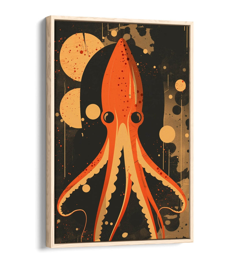 Float Effect Canvas Orange Squid Art – Retro Canvas Print With MDF Frame