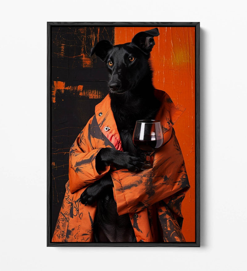 Funny Dog Canvas Art - Float Effect Wine Dog Print | Handmade UK Wall Decor