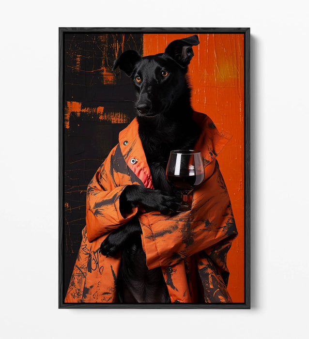 Funny Dog Canvas Art - Float Effect Wine Dog Print | Handmade UK Wall Decor