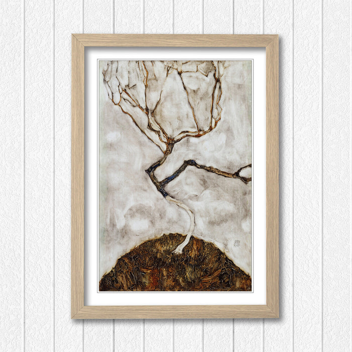 Framed Wall Art – Egon Schiele Small Tree Artwork with Woodgrain Frame Finish